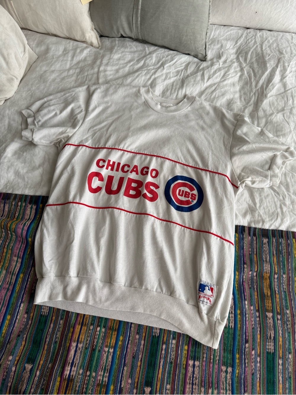 Vintage Chicago Cubs White Short Sleeve Tee with Red & Navy Logo
